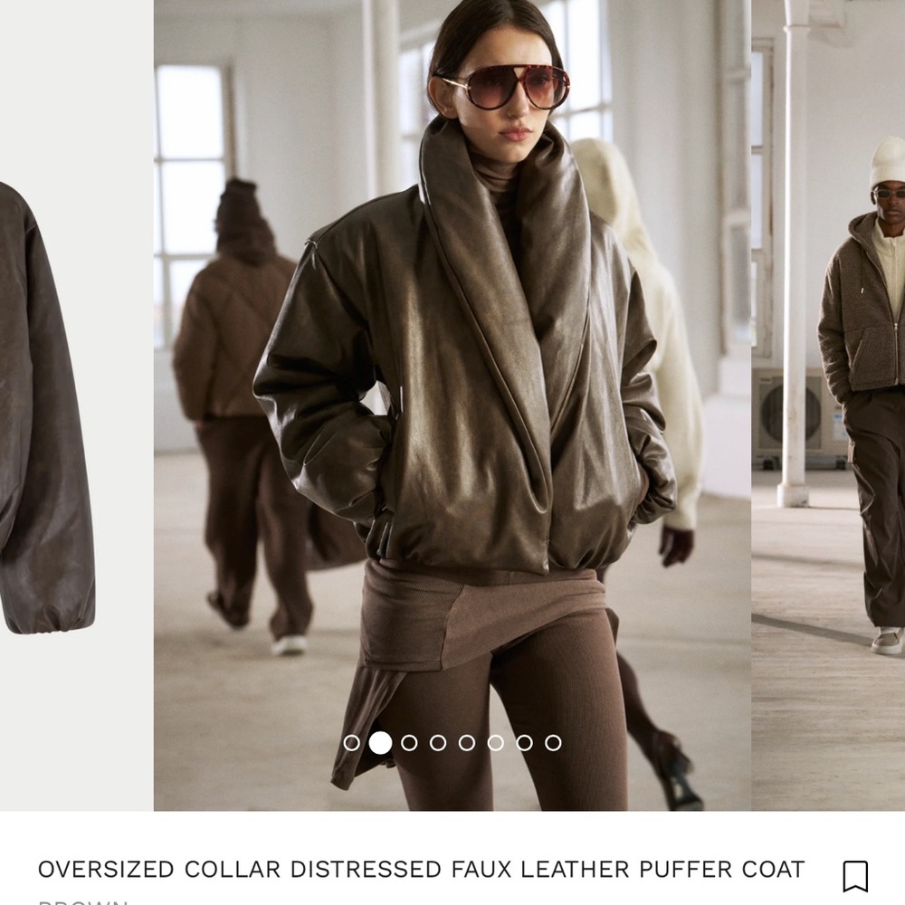 Distressed Faux Leather Puffer Jacket